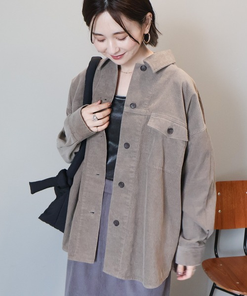 AMERICAN HOLIC(アメリカンホリック)の「コーデュロイCPOシャツジャケット(その他アウター・レディース・チャコールグレー/アイボリー/モカ・L/M)」の12枚目の写真