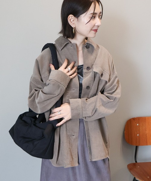 AMERICAN HOLIC(アメリカンホリック)の「コーデュロイCPOシャツジャケット(その他アウター・レディース・チャコールグレー/アイボリー/モカ・L/M)」の15枚目の写真