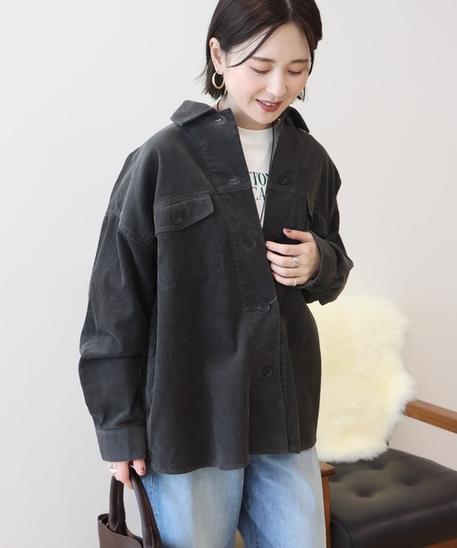 AMERICAN HOLIC(アメリカンホリック)の「コーデュロイCPOシャツジャケット(その他アウター・レディース・チャコールグレー/アイボリー/モカ・L/M)」の7枚目の写真