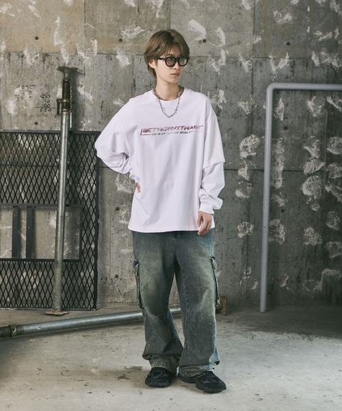 ILL'S(イルズ)の「フェイクレイヤードロゴプリントロンT(Tシャツ/カットソー・メンズ・ホワイト/ブラック・L/M)」の7枚目の写真