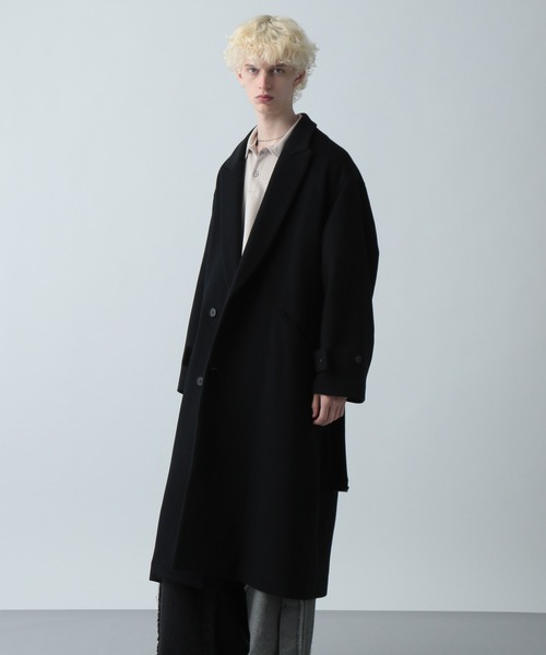 HARE ダブルロングコート チェスターコート ブラック 即完 HARE（ハレ）の「ウールダブルコート(HARE)（チェスターコート）」 - WEAR