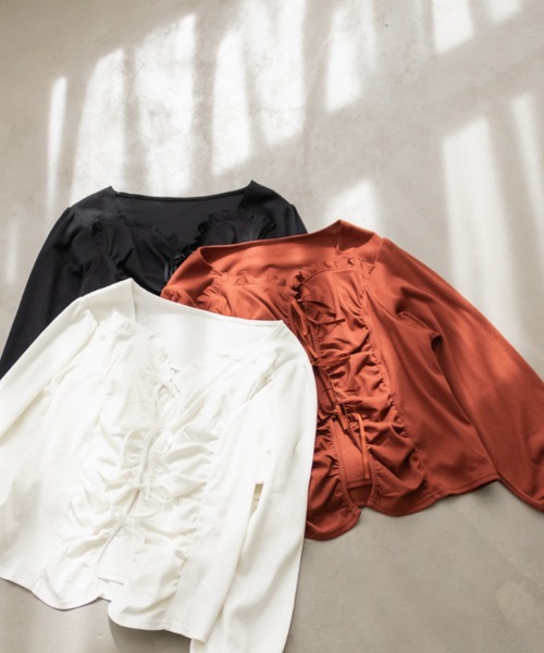 CLETTE(クレット)の「CLETTEオリジナルフロントリボンギャザーデザインカットソー(Tシャツ/カットソー・レディース・テラコッタ/アイボリー/ブラック・LL/3L/4L)」の12枚目の写真