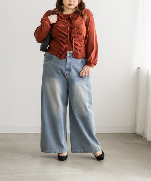 CLETTE(クレット)の「CLETTEオリジナルフロントリボンギャザーデザインカットソー(Tシャツ/カットソー・レディース・テラコッタ/アイボリー/ブラック・LL/3L/4L)」の14枚目の写真