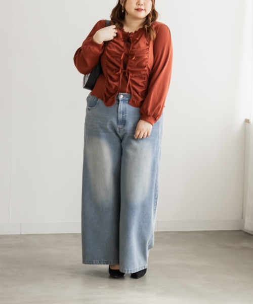 CLETTE(クレット)の「CLETTEオリジナルフロントリボンギャザーデザインカットソー(Tシャツ/カットソー・レディース・テラコッタ/アイボリー/ブラック・LL/3L/4L)」の15枚目の写真