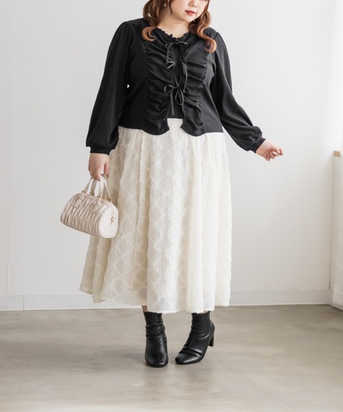 CLETTE(クレット)の「CLETTEオリジナルフロントリボンギャザーデザインカットソー(Tシャツ/カットソー・レディース・テラコッタ/アイボリー/ブラック・LL/3L/4L)」の10枚目の写真