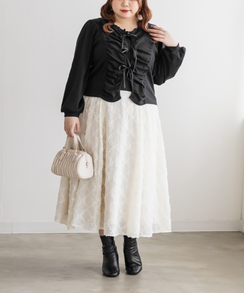 CLETTE(クレット)の「CLETTEオリジナルフロントリボンギャザーデザインカットソー(Tシャツ/カットソー・レディース・テラコッタ/アイボリー/ブラック・LL/3L/4L)」の11枚目の写真