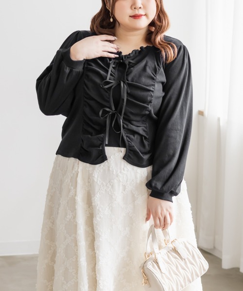 CLETTE(クレット)の「CLETTEオリジナルフロントリボンギャザーデザインカットソー(Tシャツ/カットソー・レディース・テラコッタ/アイボリー/ブラック・LL/3L/4L)」の8枚目の写真