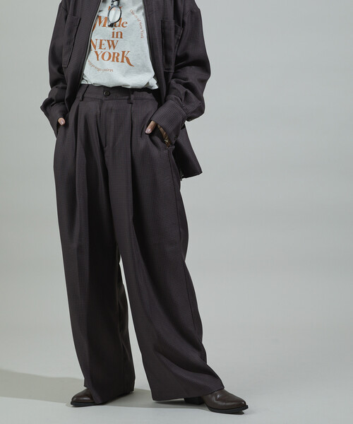 FREAK'S STORE(フリークスストア)の「杢チェックパンツ<セットアップ対応>(スラックス・レディース・キャメル/ブラック・フリ-)」の2枚目の写真