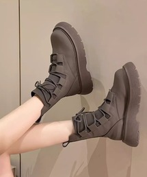 厚底ソール シンプルレースアップシューズ