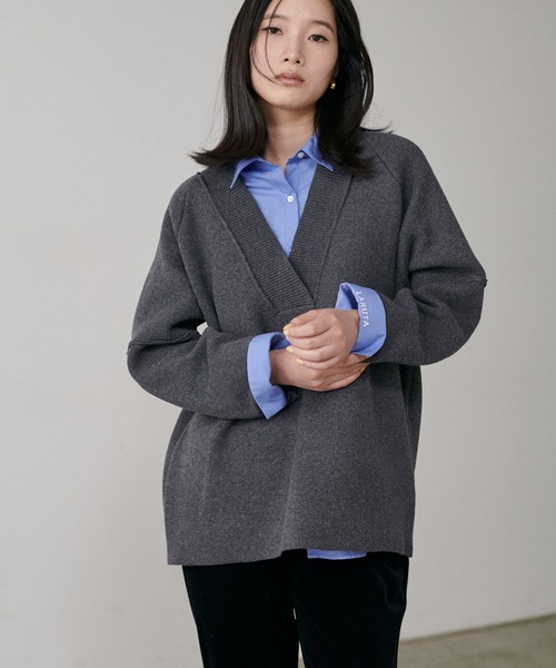 LARUTA（ラルータ）の「【LARUTA】ウール混ジャガード袖切替プルオーバー（ニット/セーター・レディース・オフホワイト/チャコールグレー/モカ/ピンク・FREE）」の3枚目の写真