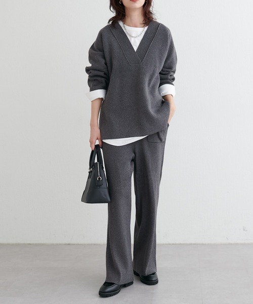 LARUTA（ラルータ）の「【LARUTA】ウール混ジャガード袖切替プルオーバー（ニット/セーター・レディース・オフホワイト/チャコールグレー/モカ/ピンク・FREE）」の14枚目の写真