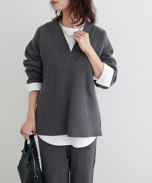 LARUTA（ラルータ）の「【LARUTA】ウール混ジャガード袖切替プルオーバー（ニット/セーター・レディース・オフホワイト/チャコールグレー/モカ/ピンク・FREE）」の10枚目の写真