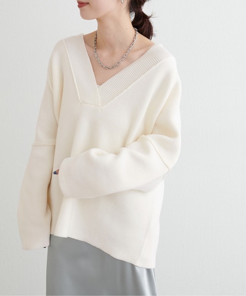 LARUTA（ラルータ）の「【LARUTA】ウール混ジャガード袖切替プルオーバー（ニット/セーター・レディース・オフホワイト/チャコールグレー/モカ/ピンク・FREE）」の6枚目の写真