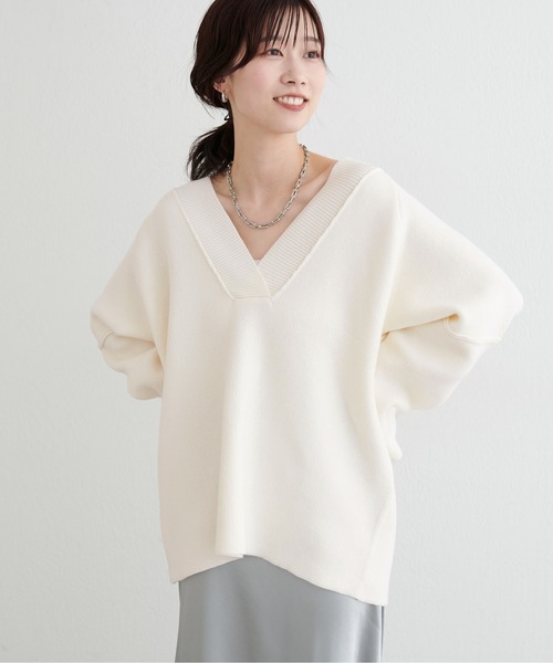 LARUTA（ラルータ）の「【LARUTA】ウール混ジャガード袖切替プルオーバー（ニット/セーター・レディース・オフホワイト/チャコールグレー/モカ/ピンク・FREE）」の7枚目の写真