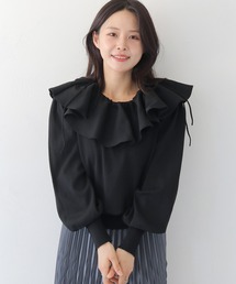 HER CLOSET（ハークローゼット）の「【HER CLOSET】フリルカラー付きマルチウェイニット MULTIWAY KNIT WITH FRILL COLLAR（Tシャツ/カットソー）」