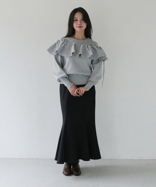 HER CLOSET(ハークローゼット)の「【HER CLOSET】フリルカラー付きマルチウェイニット MULTIWAY KNIT WITH FRILL COLLAR(Tシャツ/カットソー・レディース・ブラック/オフホワイト/グレー・M)」の18枚目の写真