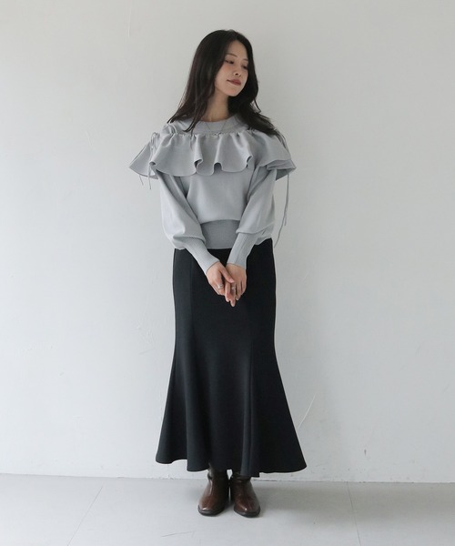 HER CLOSET(ハークローゼット)の「【HER CLOSET】フリルカラー付きマルチウェイニット MULTIWAY KNIT WITH FRILL COLLAR(Tシャツ/カットソー・レディース・ブラック/オフホワイト/グレー・M)」の20枚目の写真