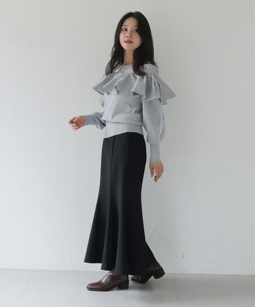 HER CLOSET(ハークローゼット)の「【HER CLOSET】フリルカラー付きマルチウェイニット MULTIWAY KNIT WITH FRILL COLLAR(Tシャツ/カットソー・レディース・ブラック/オフホワイト/グレー・M)」の21枚目の写真