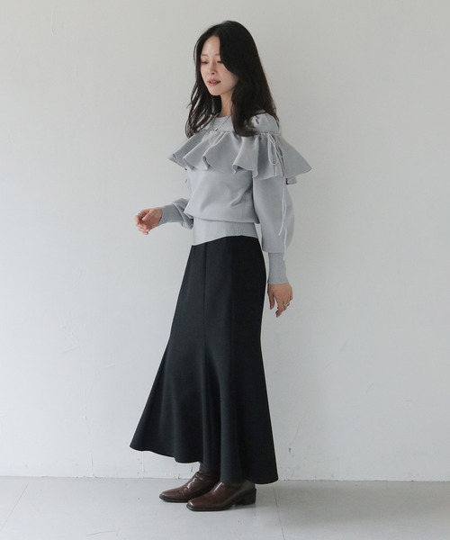HER CLOSET(ハークローゼット)の「【HER CLOSET】フリルカラー付きマルチウェイニット MULTIWAY KNIT WITH FRILL COLLAR(Tシャツ/カットソー・レディース・ブラック/オフホワイト/グレー・M)」の22枚目の写真