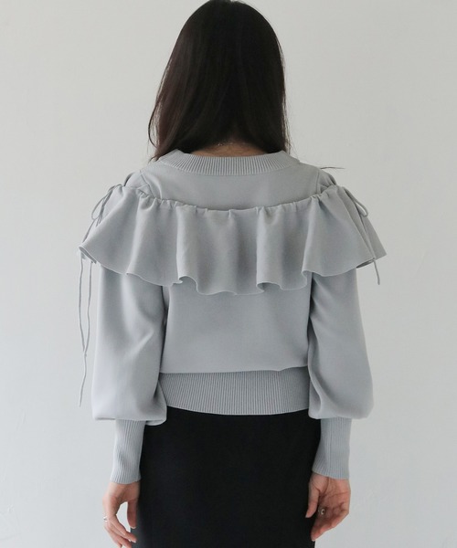 HER CLOSET(ハークローゼット)の「【HER CLOSET】フリルカラー付きマルチウェイニット MULTIWAY KNIT WITH FRILL COLLAR(Tシャツ/カットソー・レディース・ブラック/オフホワイト/グレー・M)」の10枚目の写真