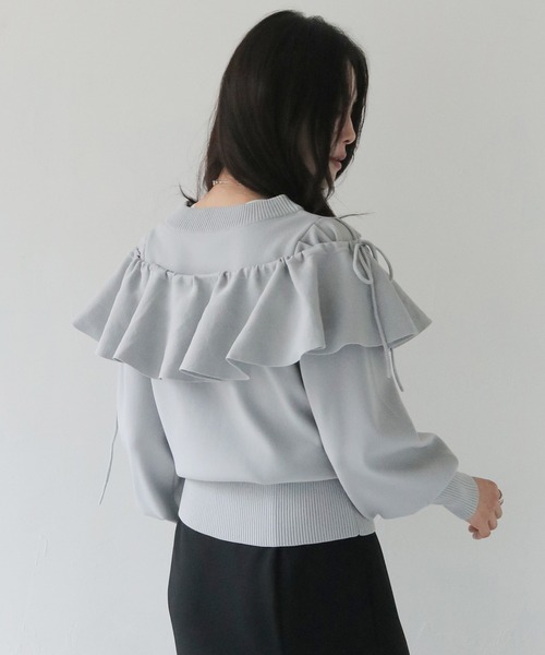 HER CLOSET(ハークローゼット)の「【HER CLOSET】フリルカラー付きマルチウェイニット MULTIWAY KNIT WITH FRILL COLLAR(Tシャツ/カットソー・レディース・ブラック/オフホワイト/グレー・M)」の11枚目の写真