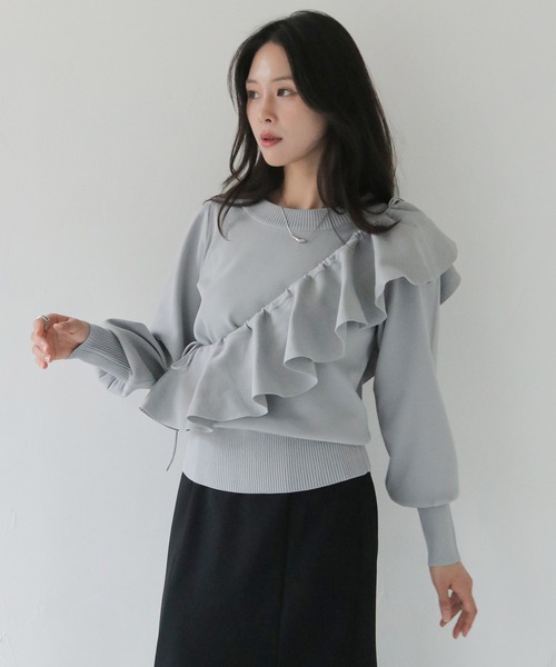 HER CLOSET(ハークローゼット)の「【HER CLOSET】フリルカラー付きマルチウェイニット MULTIWAY KNIT WITH FRILL COLLAR(Tシャツ/カットソー・レディース・ブラック/オフホワイト/グレー・M)」の13枚目の写真