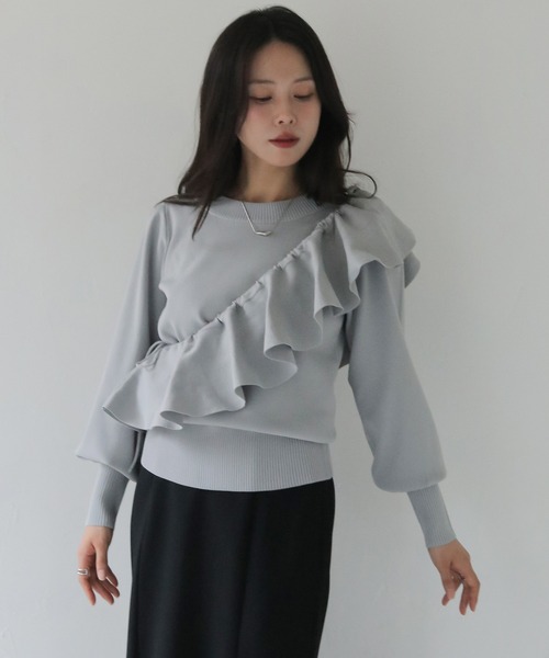 HER CLOSET(ハークローゼット)の「【HER CLOSET】フリルカラー付きマルチウェイニット MULTIWAY KNIT WITH FRILL COLLAR(Tシャツ/カットソー・レディース・ブラック/オフホワイト/グレー・M)」の14枚目の写真