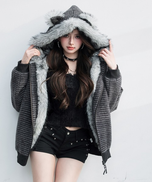 セール】フェイクファーフードモッズコート（モッズコート）｜VEILA