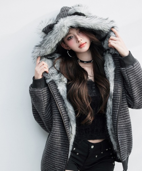 セール】フェイクファーフードモッズコート（モッズコート）｜VEILA