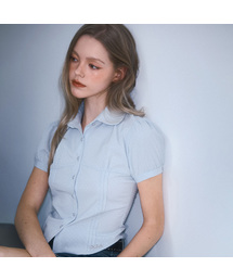 Dot Round Collar Blouse [Blue]