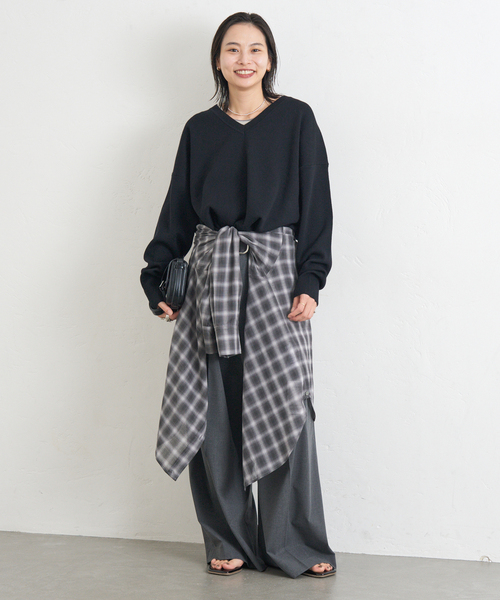 JOURNAL STANDARD(ジャーナルスタンダード)の「《WEB限定追加3》ウォッシャブルTEXBRID Vプルオーバー(ニット/セーター・レディース・チャコールグレー/ブラック/ブラウン・FREE)」の5枚目の写真