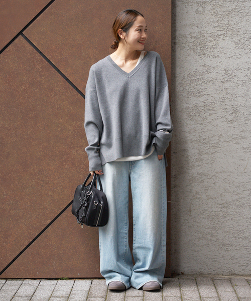 JOURNAL STANDARD(ジャーナルスタンダード)の「《WEB限定追加3》ウォッシャブルTEXBRID Vプルオーバー(ニット/セーター・レディース・チャコールグレー/ブラック/ブラウン・FREE)」の7枚目の写真