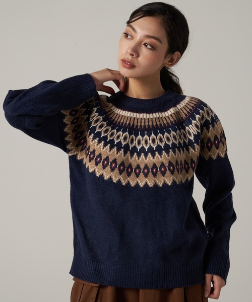 Eddie Bauer(エディーバウアー)の「フェアアイル セーター(ニット/セーター・レディース・ネイビー/ベージュ/ラベンダー・M/S/XL/L)」の2枚目の写真
