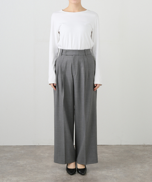 La TOTALITE(ラトータリテ)の「【洗える】タックワイドパンツ(スラックス・レディース・チャコールグレー/ホワイト・36/38)」の3枚目の写真