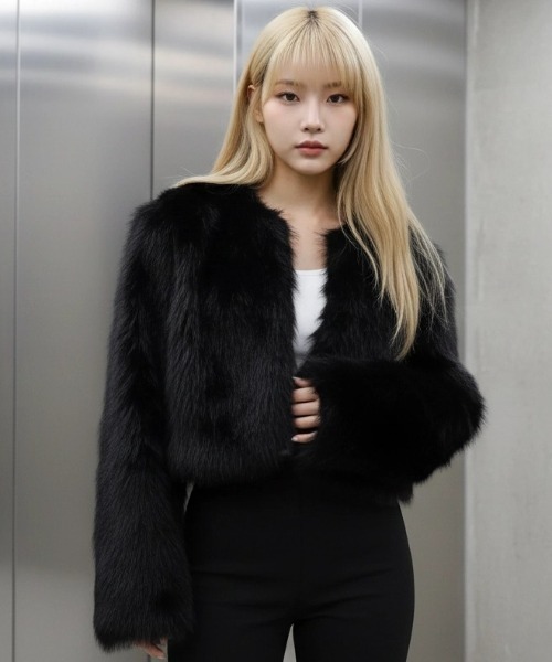 .KOM(ドットコム)の「A'GEM/9 × .kom 『.KOMZ/ドットケーオーエムゼット』Glam Faux Fur Short Jacket / グラムフェイクファーショートジャケット(その他アウター・レディース・ホワイト/ライトグレー/ブラック・FREE)」の2枚目の写真