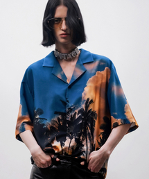 UNTAGE（アンテージ）の「ヤシの木プリントボウリングシャツ[ブルー(ユニセックス)]_UTS-SS01（シャツ/ブラウス）」