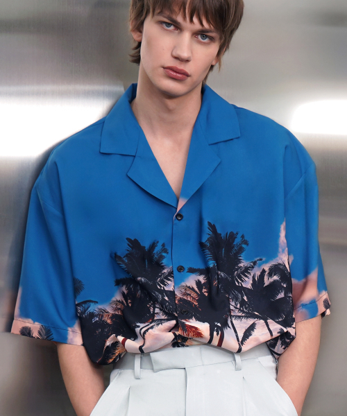 UNTAGE（アンテージ）の「ヤシの木プリントボウリングシャツ[ブルー(ユニセックス)]_UTS-SS01（シャツ/ブラウス・メンズ・その他・MEDIUM/LARGE）」の3枚目の写真
