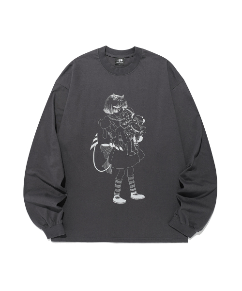 NICE GHOST CLUB(ナイスゴーストクラブ)の「LITTLE DEVIL GIRL DRAWING BIG BIG L/S TEE_CHARCOAL(NG2FFUT559A)(Tシャツ/カットソー・レディース・チャコール・SMALL/MEDIUM)」の1枚目の写真