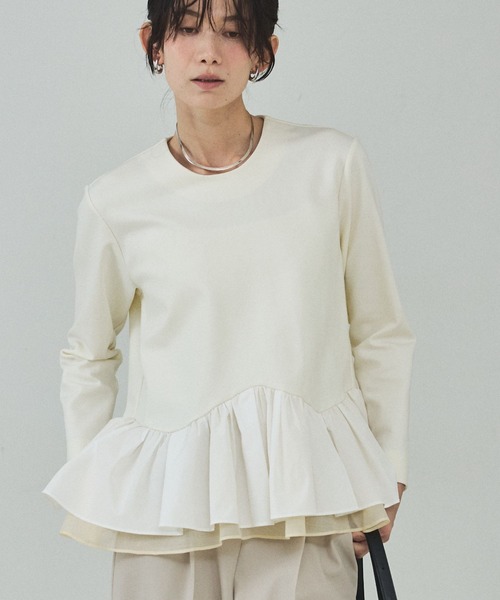 qualite（カリテ）の「タフタコンビプルオーバー/オケージョン/セレモニー/フォーマル/オフィスカジュアル（シャツ/ブラウス・レディース・ダークネイビー/オフホワイト・フリー）」の8枚目の写真