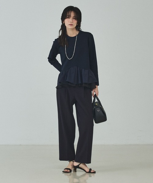 qualite（カリテ）の「タフタコンビプルオーバー/オケージョン/セレモニー/フォーマル/オフィスカジュアル（シャツ/ブラウス・レディース・ダークネイビー/オフホワイト・フリー）」の5枚目の写真