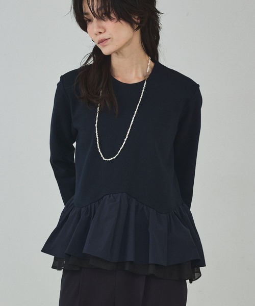 qualite（カリテ）の「タフタコンビプルオーバー/オケージョン/セレモニー/フォーマル/オフィスカジュアル（シャツ/ブラウス・レディース・ダークネイビー/オフホワイト・フリー）」の6枚目の写真
