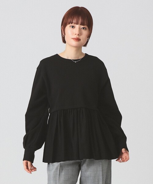 Ray BEAMS（レイビームス）の「ギャザー キリカエ スウェット クルーネック トップス（スウェット・レディース・ブラック/シルバー・ONE SIZE）」の2枚目の写真