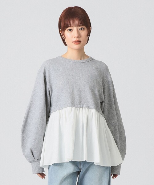 Ray BEAMS（レイビームス）の「ギャザー キリカエ スウェット クルーネック トップス（スウェット・レディース・ブラック/シルバー・ONE SIZE）」の6枚目の写真