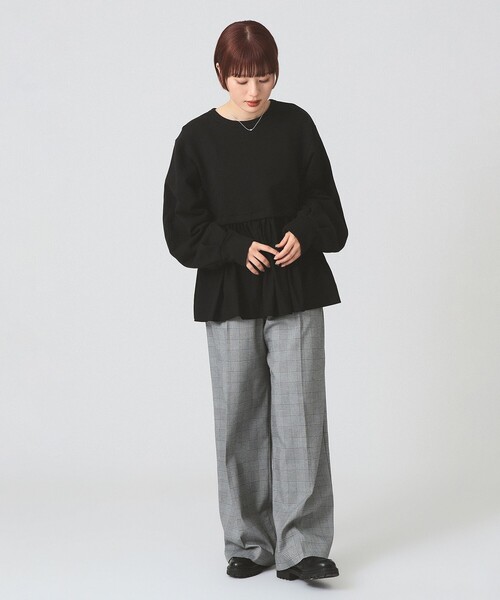 Ray BEAMS（レイビームス）の「ギャザー キリカエ スウェット クルーネック トップス（スウェット・レディース・ブラック/シルバー・ONE SIZE）」の7枚目の写真