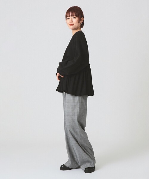 Ray BEAMS（レイビームス）の「ギャザー キリカエ スウェット クルーネック トップス（スウェット・レディース・ブラック/シルバー・ONE SIZE）」の8枚目の写真