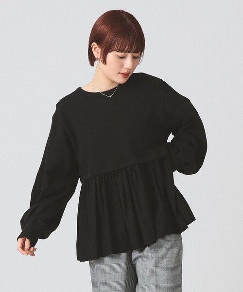 Ray BEAMS（レイビームス）の「ギャザー キリカエ スウェット クルーネック トップス（スウェット・レディース・ブラック/シルバー・ONE SIZE）」の10枚目の写真