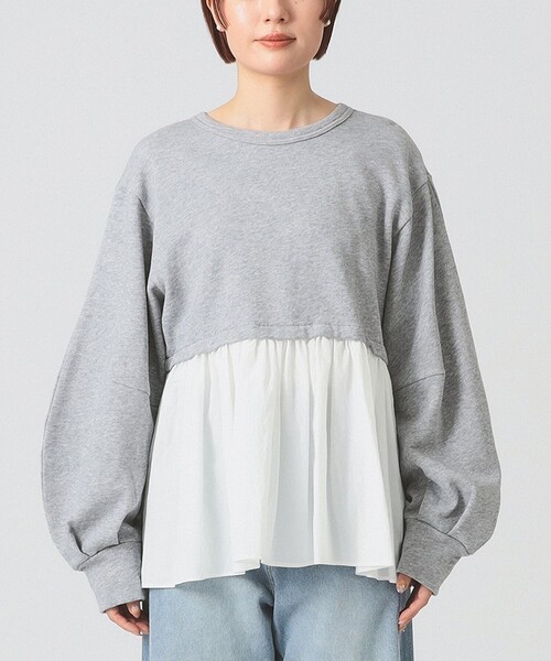 Ray BEAMS（レイビームス）の「ギャザー キリカエ スウェット クルーネック トップス（スウェット・レディース・ブラック/シルバー・ONE SIZE）」の11枚目の写真