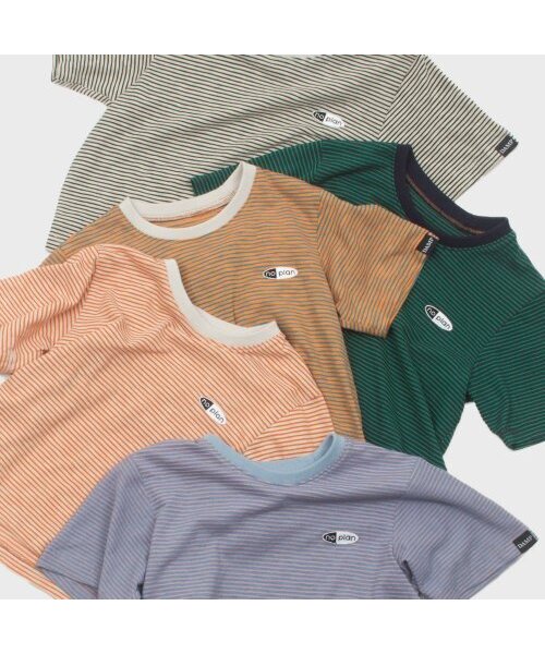 DAMP(ドントアスクマイプラン)の「NO PLAN オーバルロゴストライプクロップTシャツ_ブルー/オレンジ(Tシャツ/カットソー・レディース・その他・FREE)」の4枚目の写真