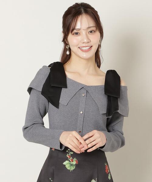 WILLSELECTION（ウィルセレクション）の「リボンオフショルニットプルオーバー（ニット/セーター・レディース・ブラック/ボルドー/グレー/オフホワイト・FREE）」の3枚目の写真