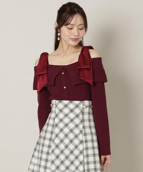 WILLSELECTION（ウィルセレクション）の「リボンオフショルニットプルオーバー（ニット/セーター・レディース・ブラック/ボルドー/グレー/オフホワイト・FREE）」の4枚目の写真